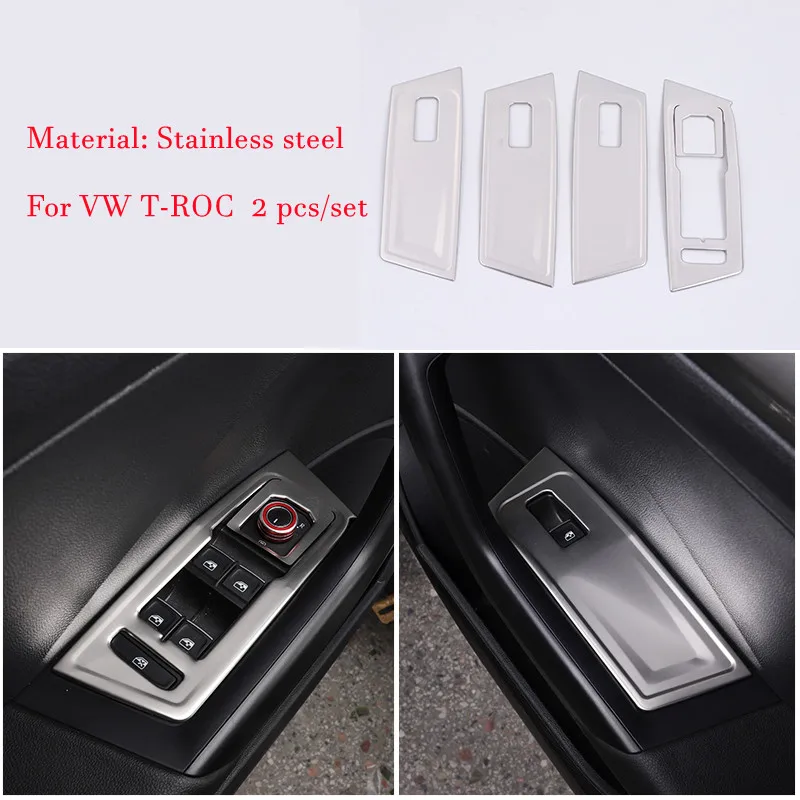 

Stainless steel Window Control Panel Glass Lift Switch Panel Cover Trim For Volkswagen VW T-ROC T ROC 2018-2020 Car Accessories