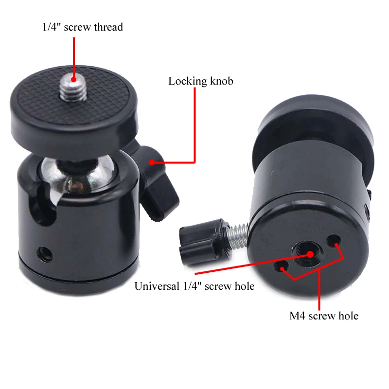 

1/4" Thread Base Mount Ball Head for Canon Nikon Sony Camera Camcorder Smartphone Gopro Holder Tripod LED Light Bracket ETC