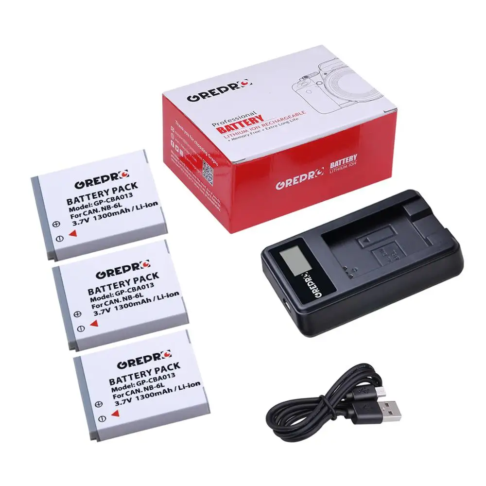Cargador USB LCD para CANON PowerShot SX520, SX530, SX540, SX600, SX610, SX700, SX710, NB-6L NB6L NB 6L NB-6LH batería de 1300mAh