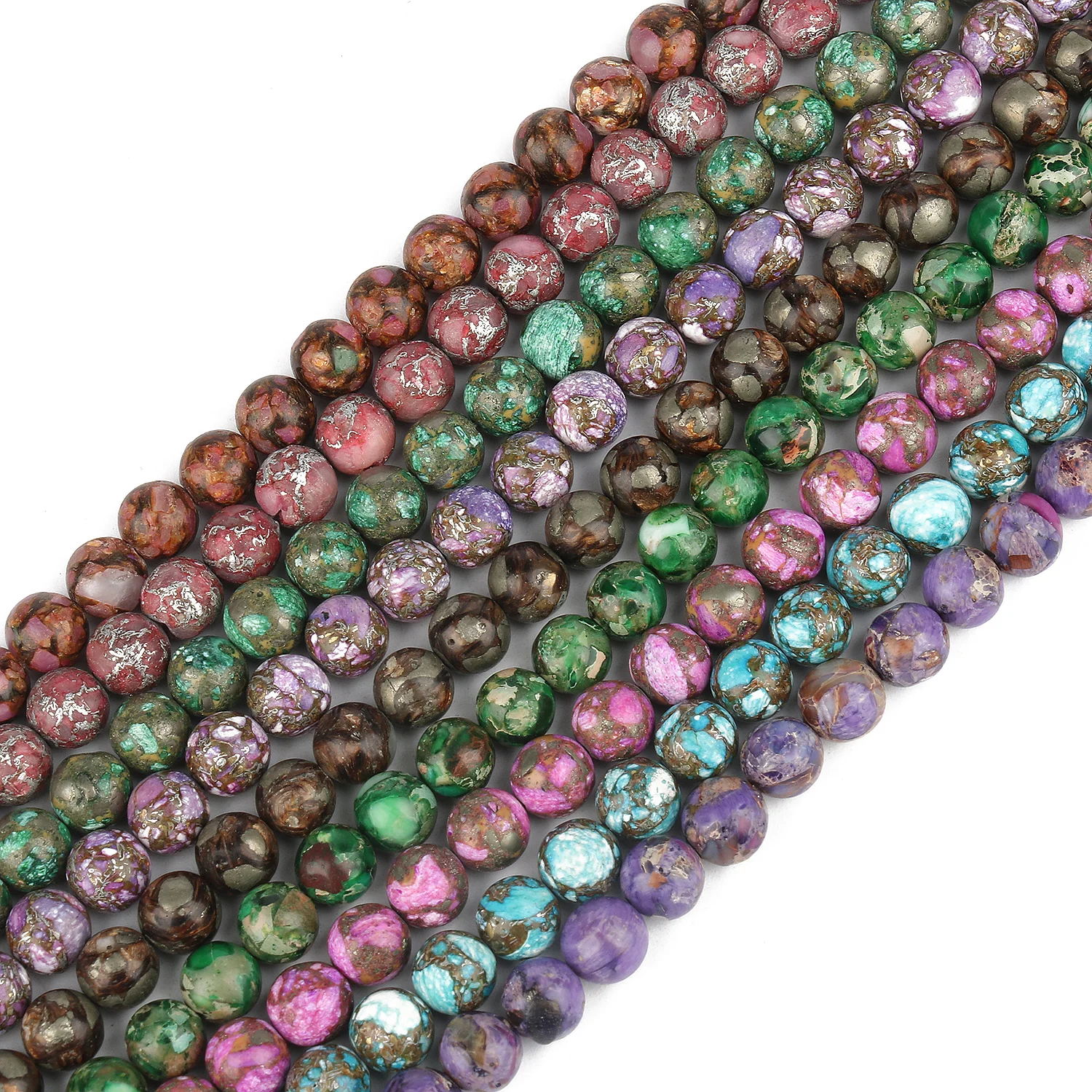 8mm Colorful Natural Stone Iron Pyrite Round Beads Loose Minerals Spacer Beads for Jewelry Making DIY Bracelet Necklace 15inch