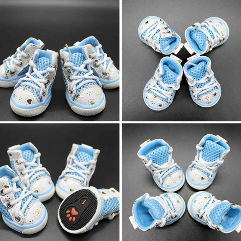 Cute Fashion Dog Shoes Candy Colors Dog Booties Winter Waterproof Anti-Slip Puppy Shoes Casual Mesh Sneakers for Chihuahua Teddy