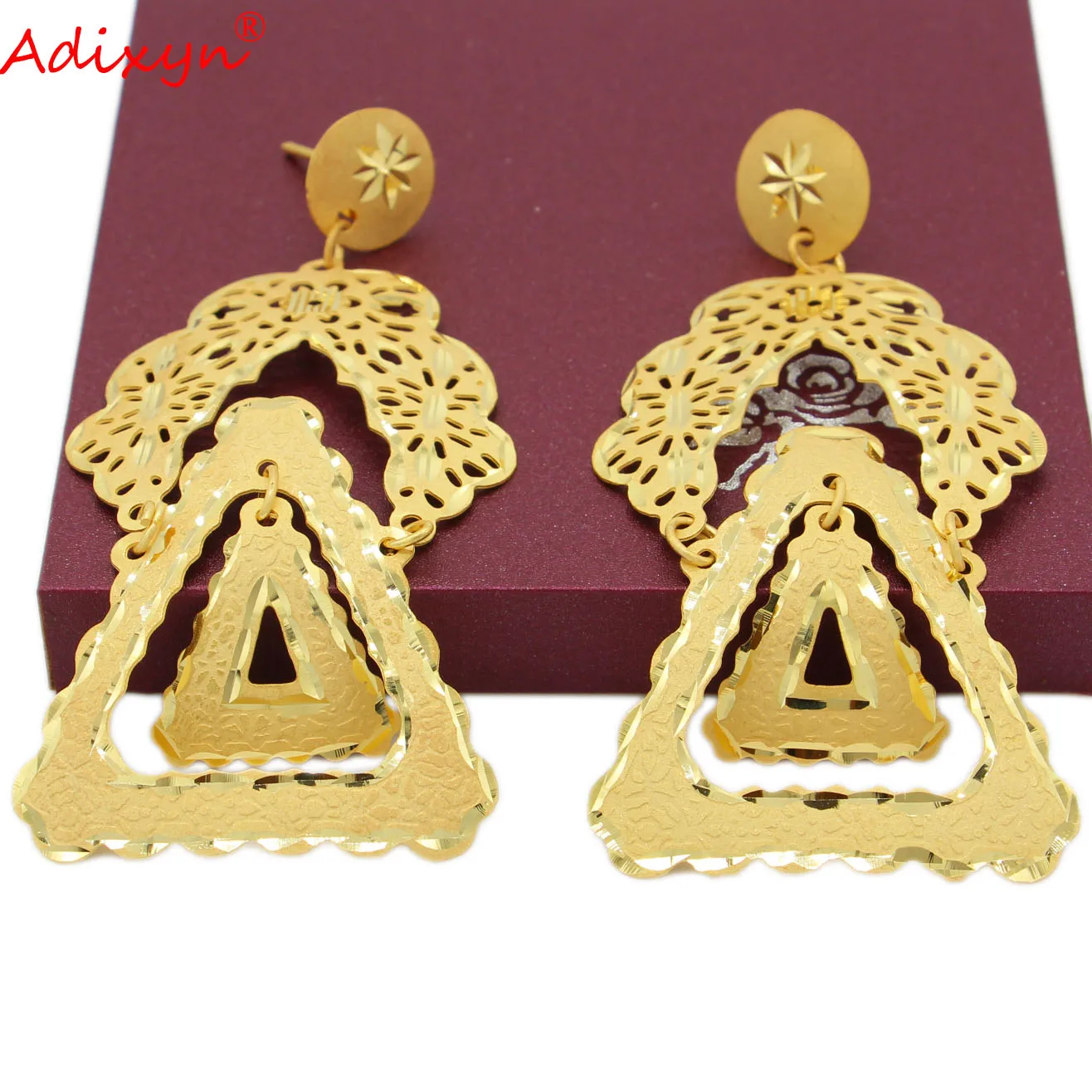 Adixyn Light Weight Dubai Earrings for Women Girls 24K Gold Color Ethnic Drop Earring African Jewelry Party Gifts N01068