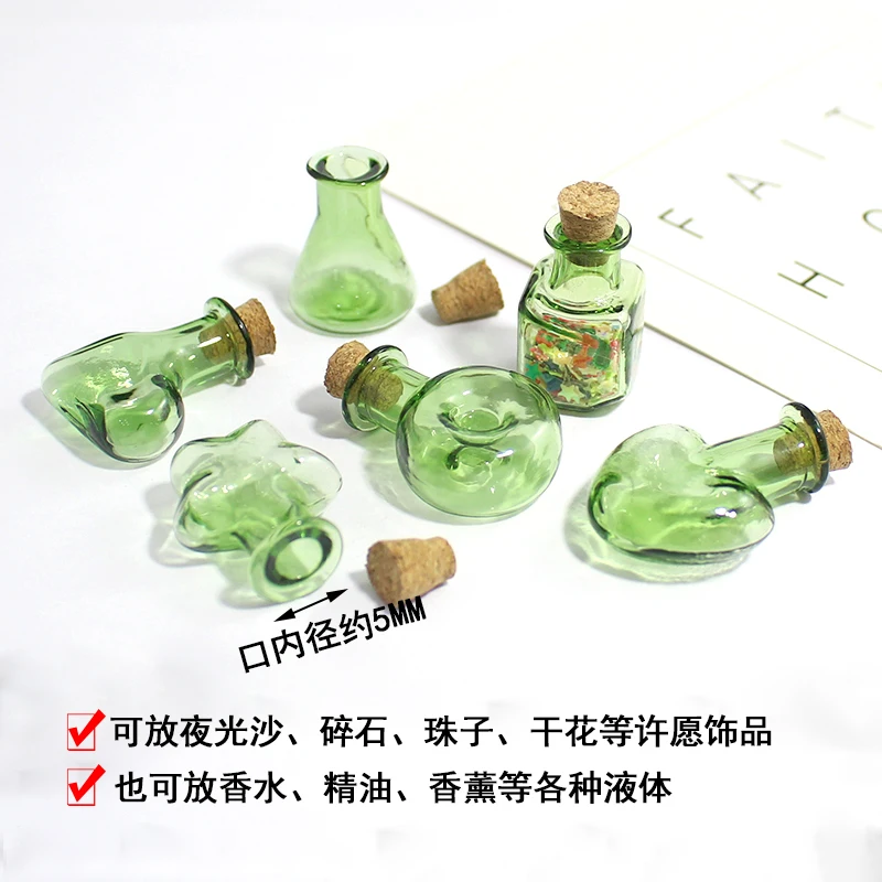 10PCS Glass Bottle Glass Jars Green Mini Cork Vials Message Vials Cork Stopper Perfume oil vials wishing glass bottles