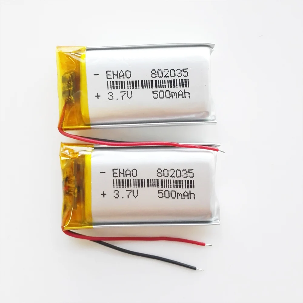 Batería recargable LiPo de polímero de litio de 3,7 V, 500mAh, 802035 para Mp3, GPS, PAD, DVD, E-book, Altavoz Bluetooth, auriculares, reloj inteligente