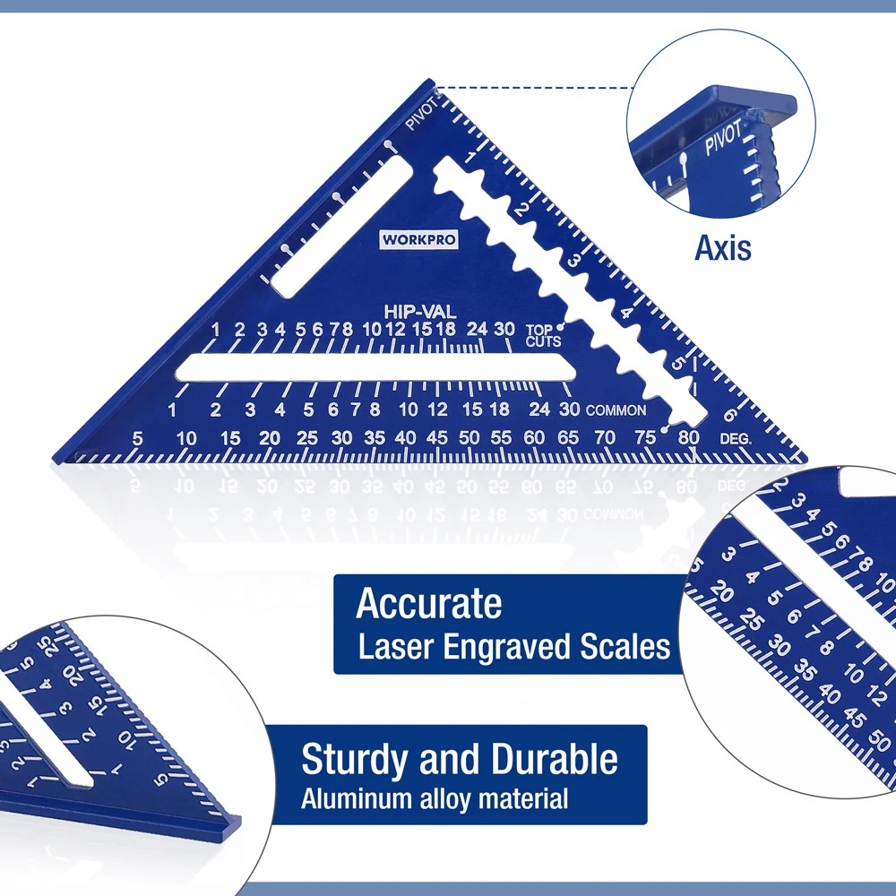 WORKPRO 7 inch Rafter Square Professional Triangle Carpenter Square Die-cast Aluminum Alloy for Woodworking And Carpentry