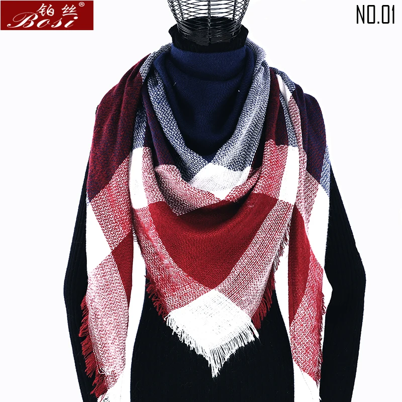 Winter cashmere plaid scarf shawl sjaal woman poncho triangle luxury brand bandana designer pashmina wrap large stoles luxury