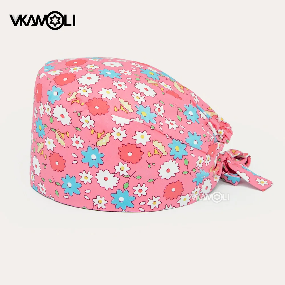 women&men Pet shop lab work hats laboratory printing scrub cap  Elastic scrub hat Cotton nursing hat