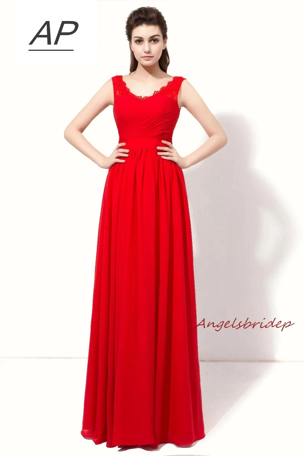 

ANGELSBRIDEP Cap-Shoulder V-Neck A-Line Bridesmaid Dresses Sexy Sash Floor-Length Chiffon Vestido Madrinha Formal Party Gowns