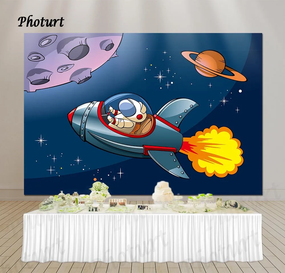 PHOTURT Astronaut Photography Background Boys Birthday Party Backdrop Space Shuttle Vinyl Banner Photo Studios Props