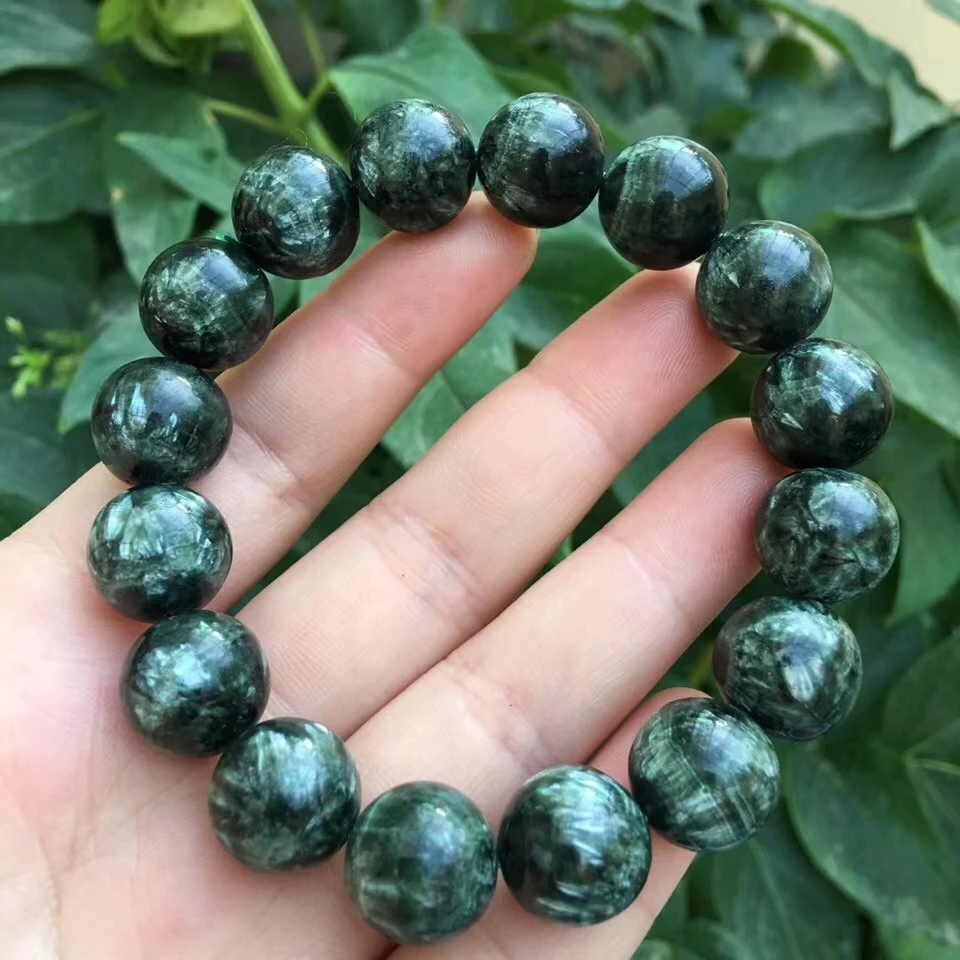 Natural Green Seraphinite Gemstone Beads Bracelet 14mm Women Men Round Beads Fashion Jewelry Seraphinite Beads AAAAA