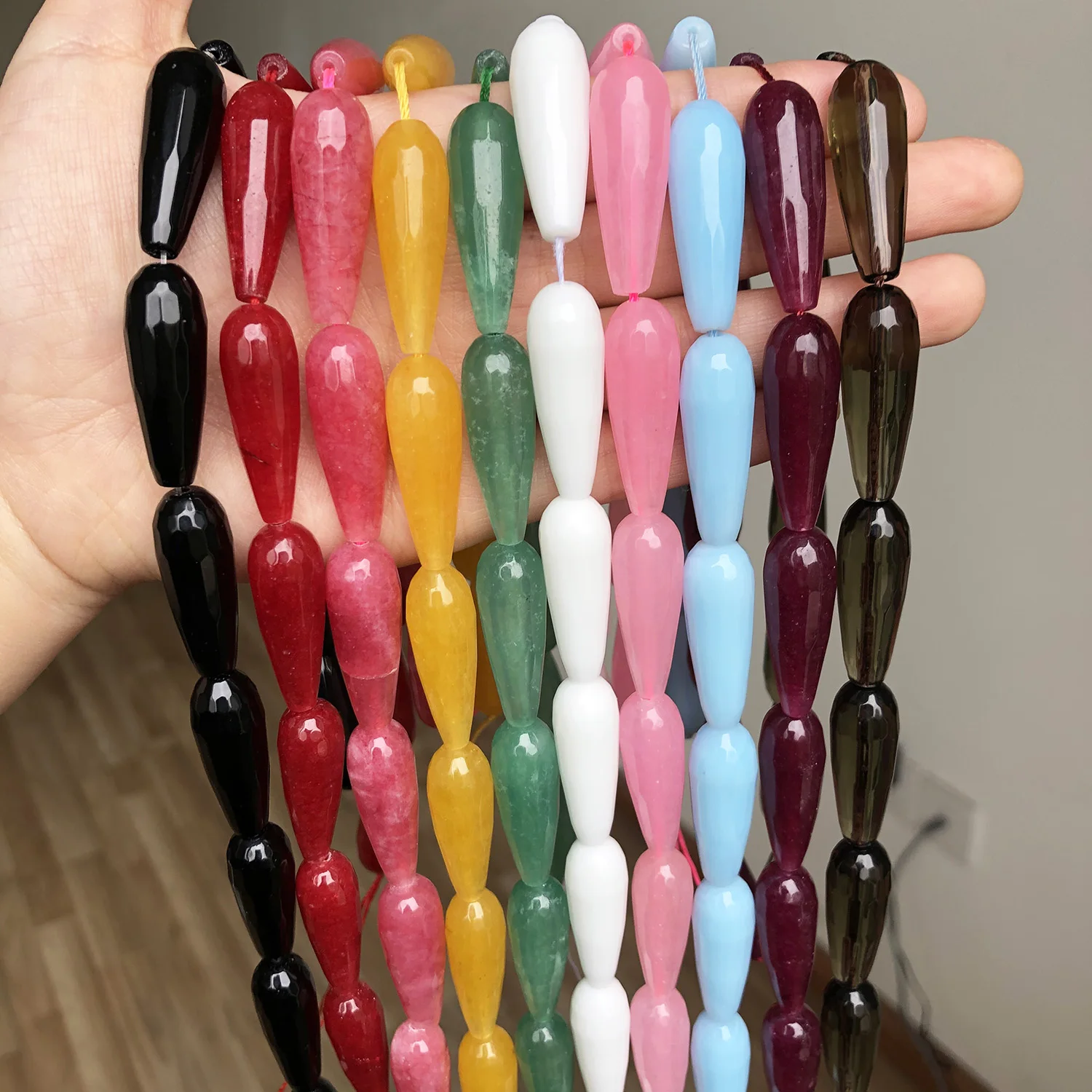 10*30mm Water Drop Angelite Jades Stone Beads Natural Faceted Loose Spacer Beads for Jewelry Making DIY Bracelet Accessories