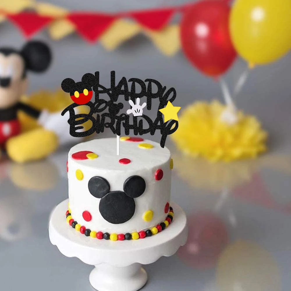 Disney Mickey Mouse 1st Birthday Party Supplies Mickey Cup cake Toppers Party Decor Happy Birthday topper for Baby Supplie