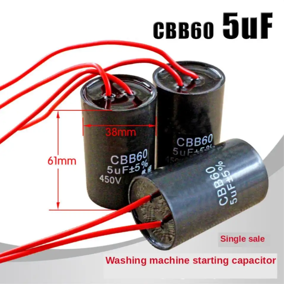 1pcs  5UF washing machine capacitor dehydration spin-drying motor start capacitor water pump capacitor CBB60 CD60 450V