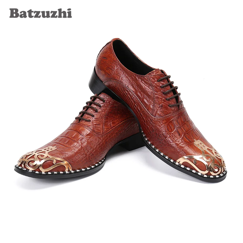 Batzuzhi Italian Type Fashion Men's Shoes Special Metal Toe Brown/Black Leather Dress Shoes Men Formal Business Zapatos Hombre