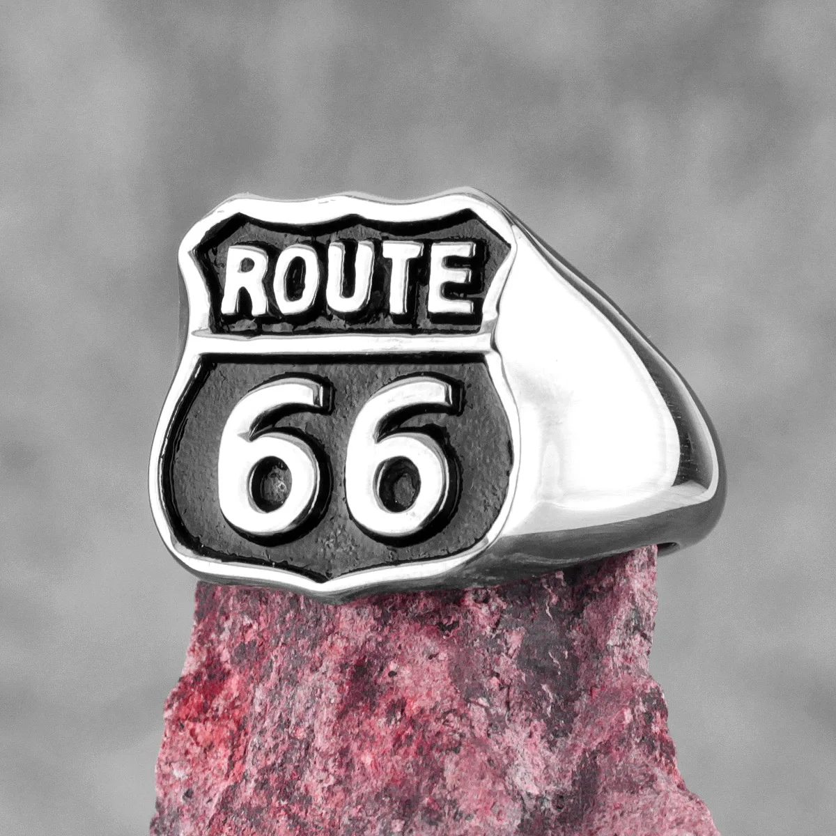 America Pioneer Route 66 Stainless Steel Mens Rings Punk Hip Hop for Male Boyfriend Biker Jewelry Creativity Gift Wholesale