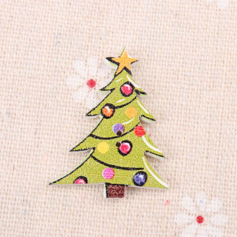 Christmas Tree Shaped Wooden Buttons Sewing Boton Handmade Accessories for Christmas Decoration 50pcs 38x29mm