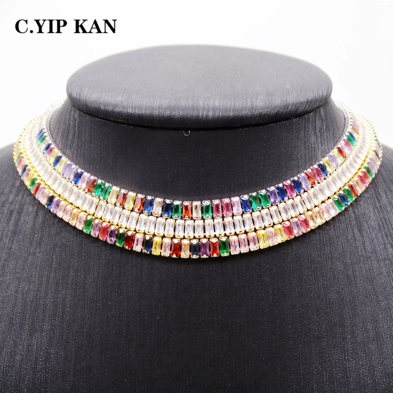 C.YIP KAN Costume jewelry multicolor stone necklace copper gold plated crystal adjustable necklace hot selling women jewelry