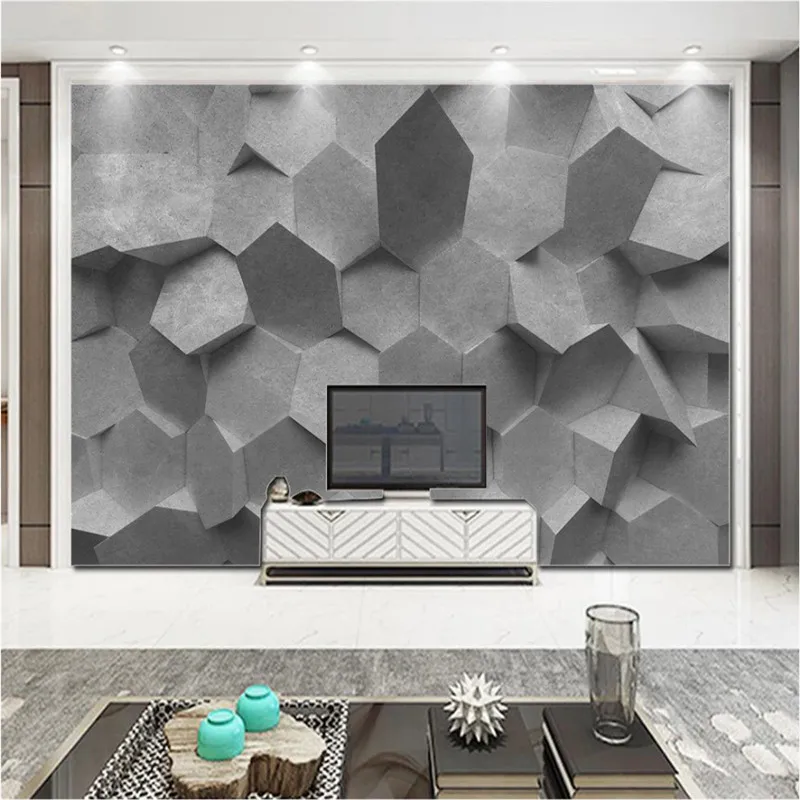 

Custom Modern Home Improvement Wall Paper 3D Nordic Three-dimensional Gray Geometric Living Room Background Mural Wallpaper 3D