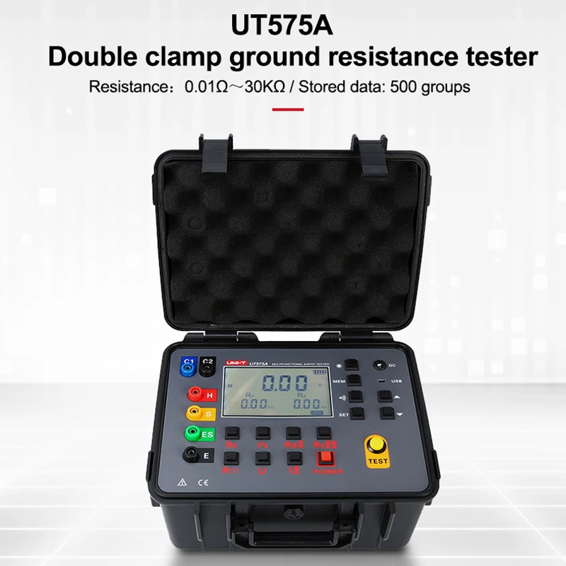 UNI-T Double Clamp Ground Resistance Meter UT575A 0-30 kΩ Tester Ohm Meter Data Storage