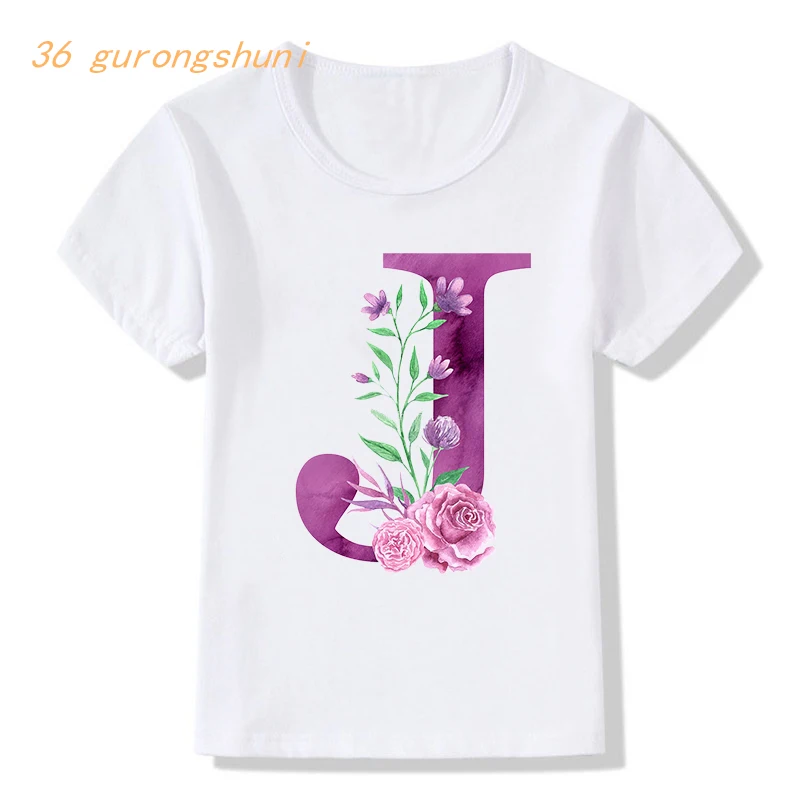 Tshirt Meisje Brief H I J G Mooie Rose Boeket Cartoon T-shirt Kinderkleding Brieven Meisjes Tops Kids Kleding jongens T Shirts