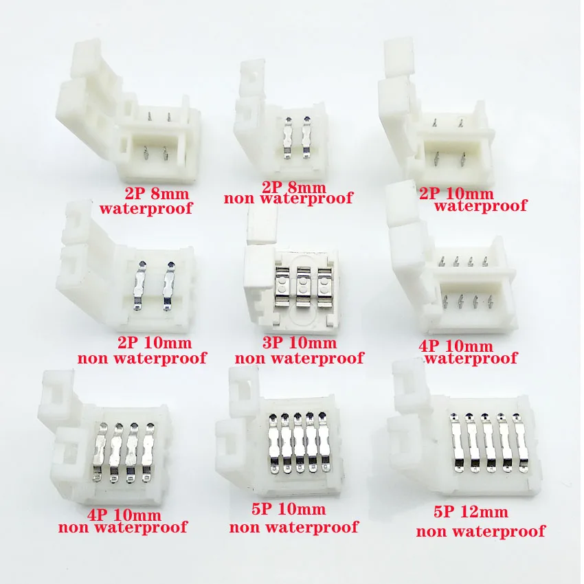 

5Pcs/Lot LED Connector 2Pin 3Pin 4Pin Solderless For 8mm 10mm 5050 3528 ws2811 ws2812b 5630 5730 Smd LED Strip