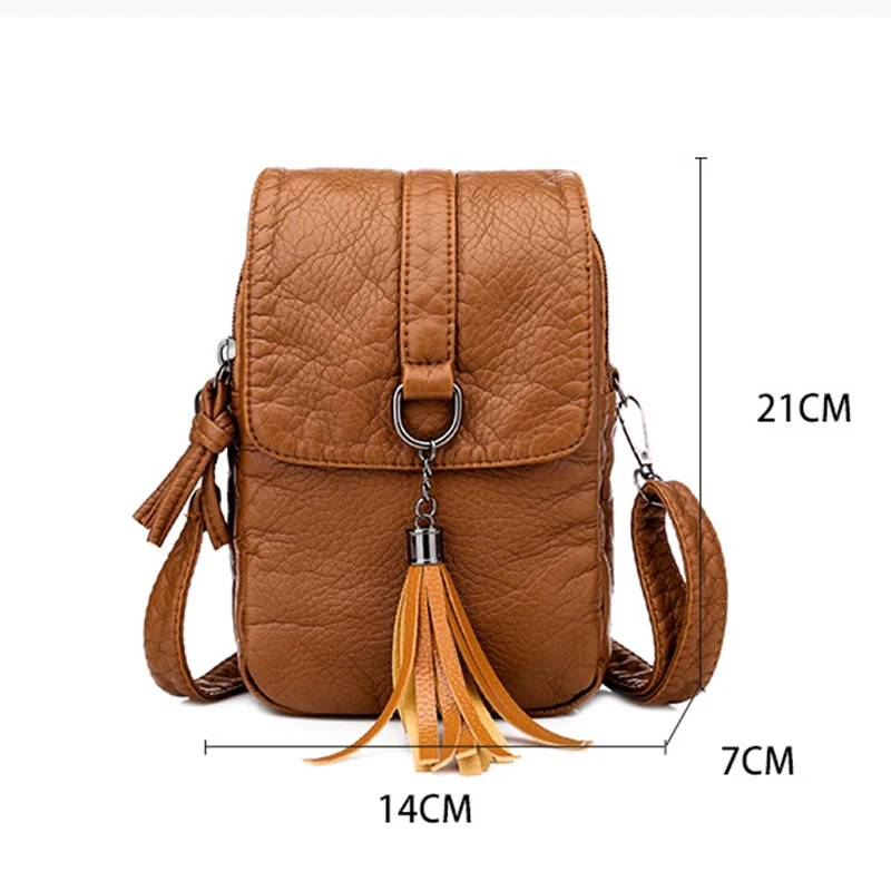 New SmalTassel Designer Purse Messenger PU Leather Shoulder Bag Casual Handbag Crossbody Bags for Women Phone Pocket Girl