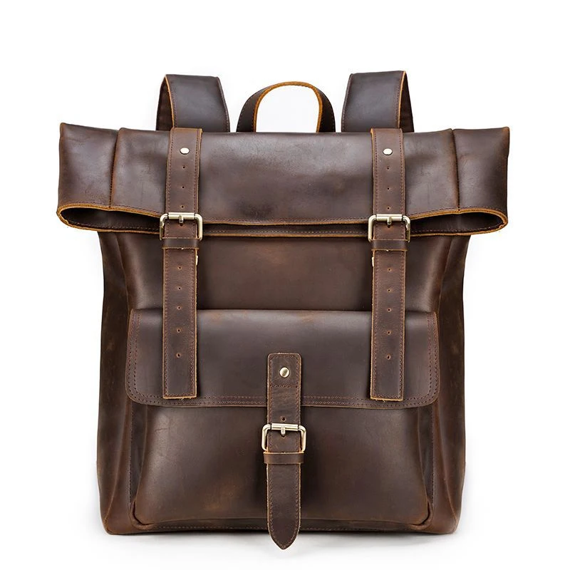 Crazy Horse Genuine Leather Backpack for Men 17\