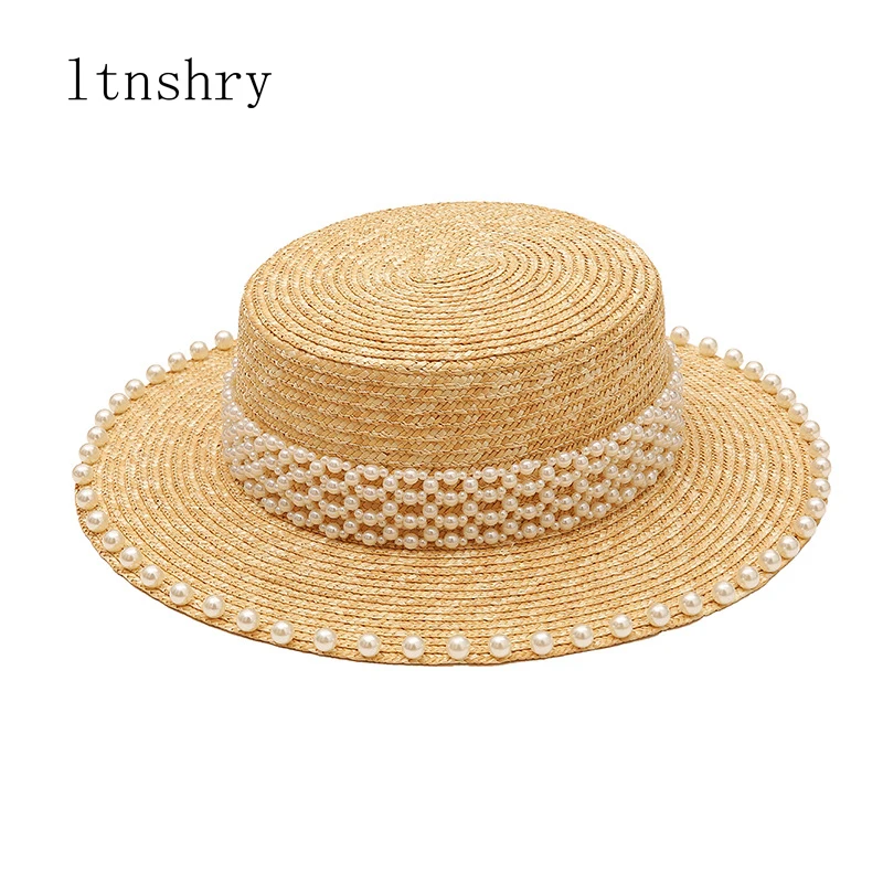 

Fashion Women Natural Wheat Straw Hat Ribbon Tie 7cm Brim Boater Hat Derby Beach Sun Hat Cap Lady Summer Wide Brim Protect Hats