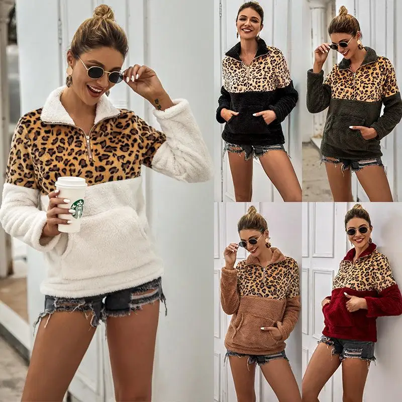 

Fleece Pullover Hoodies Women Autumn Clothes Sexy Leopard Sweater Velvet 2021 New Lady White Hoodies 2Xl Big Size