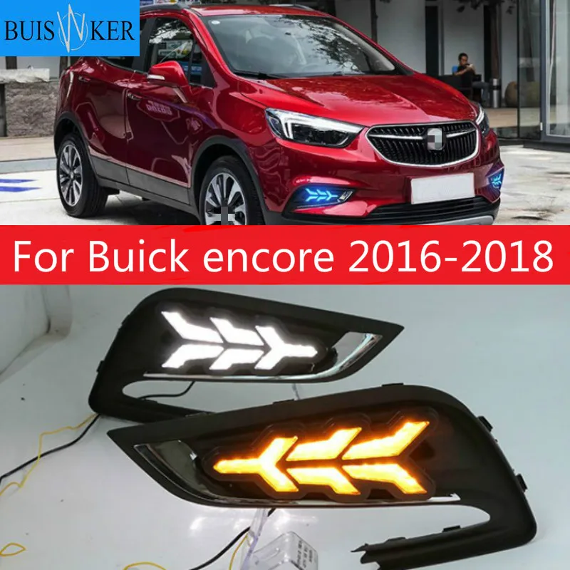 

LED DRL daytime running light for Buick encore 2016-2018 with Dynamic moving yellow turn signal and blue night light