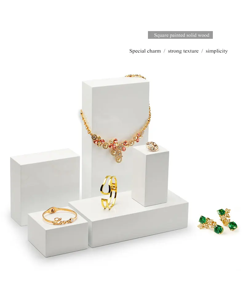 Oirlv Weiß Massivholz Schmuck Display Set für Armreif Ring Halskette Ring Shop Schrank Schmuck Veranstalter Rack – Detail 12