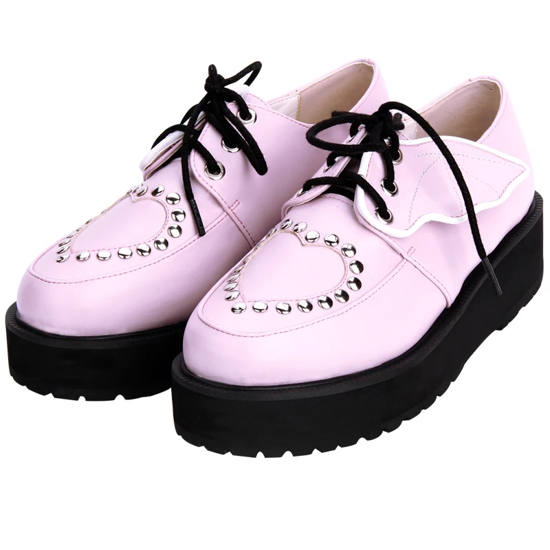 

Gothic Lolita shoes dark black devil wings rivets platform girls punk wings JK Uniform Shoes cos Lolita loli Anime Shoes