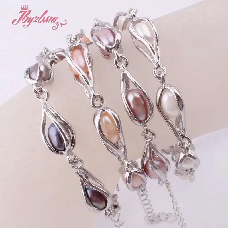 7x8-8x9mm Oval Natural Freshwater Pearl Beads Tibetan silver Fashion Style Woman Gift Bracelets Adjustbale size 7\