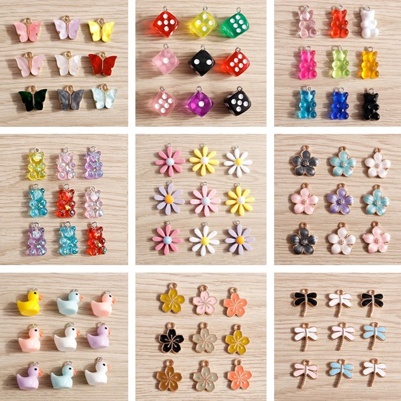 10pcs Cartoon Animal Bear Butterfly Flower Charms for Jewelry Making Women Cute Drop Earrings Pendants Necklaces Crafts Supplies