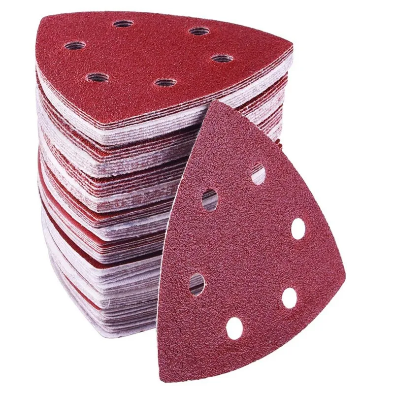 10PCS Sanding Sheets 90*90mm 6 Hole Triangle Sandpaper Aluminum Oxide Hook & Loop Abrasive Sanding Disc For Wood Sanding