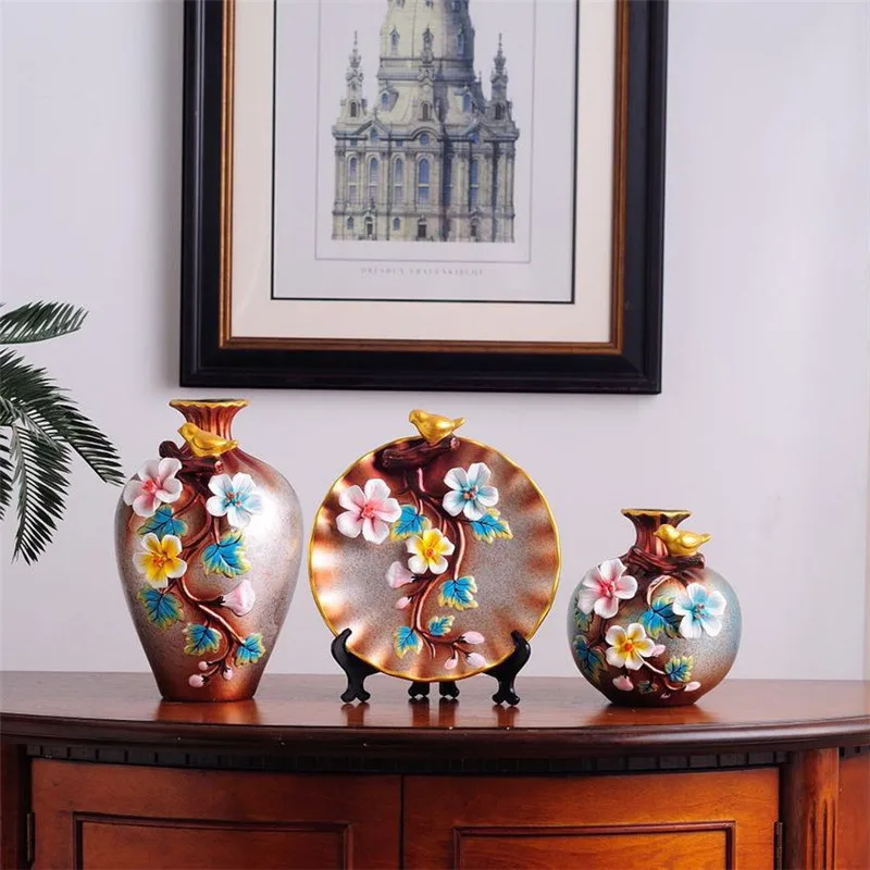 

3Pcs/Set Ceramic Vase 3D Stereoscopic Dried Flowers Arrangement Wobble Plate Living Room Entrance Home Decorations R1845