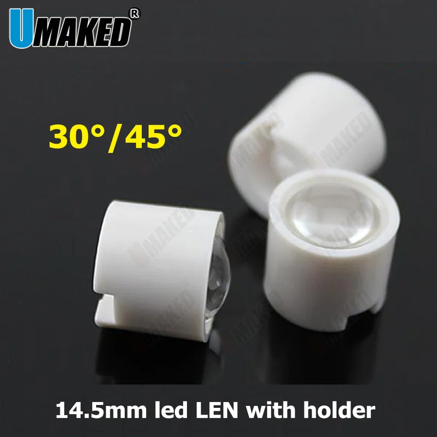 30sets High Quality led lenses 14.5mm Smooth Face 30/45 Degree LED Lens For 1W 3W 5W led light chip white/Black Holder