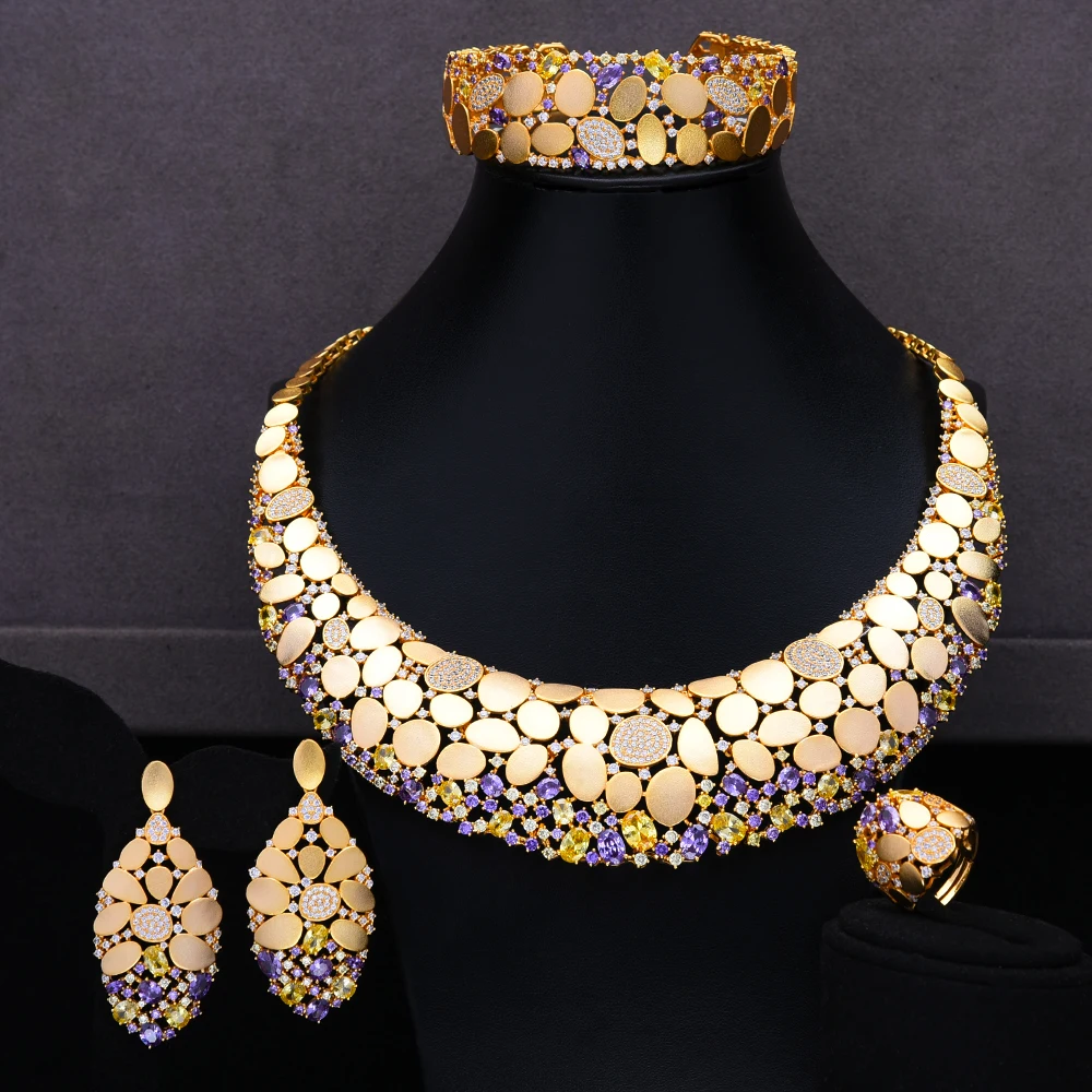 Missvikki Famous Brand Bling Sequins Luxury Africa Dubai Jewelry Sets For Women Wedding Party Zircon Wedding Bridal Jewelry Set