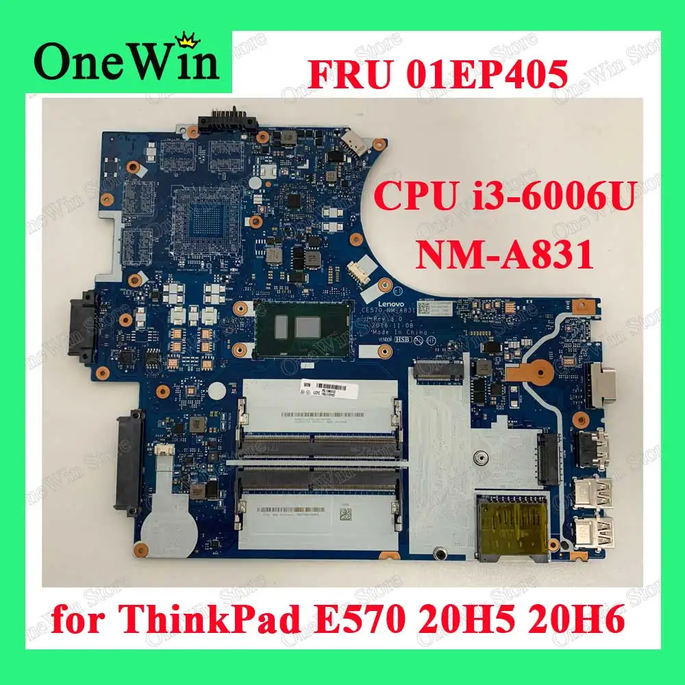 CPU i3-6006U 520 WIN YT1.2+2.0 for ThinkPad E570 20H5 20H6 Lenovo Laptop Integrated Motherboards NM-A831 100% Tested FRU 01EP405