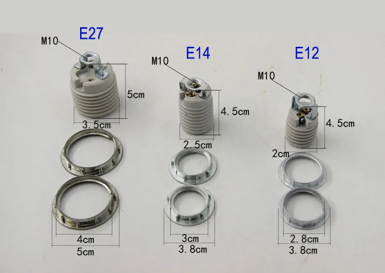 2pc/lot E27 E14 E12 Lamp Socket With Metal Ring, Pottery and Porcelain Lamp Holder High Quality