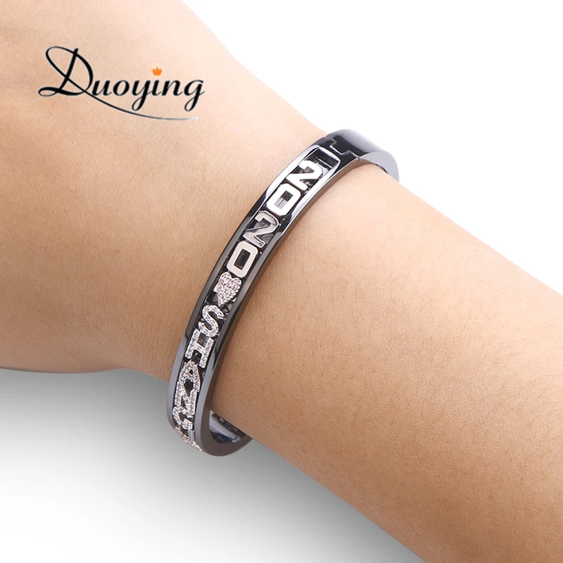 Imagem -04 - Duoying Pulseiras com Nome Personalizado Bracelete Deslizante de Zircônia com Berloque de Nome Personalizado