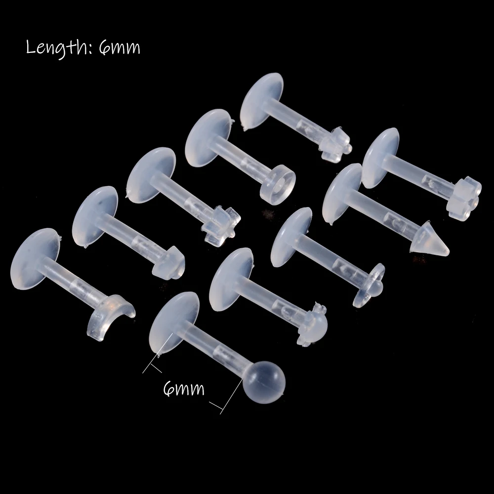 10pcs Transparent Bioplast Flexible Labret Stud Push-in Lip Piercing Ring Ear Cartilage Tragus Helix Piercing Fashion  Jewelry