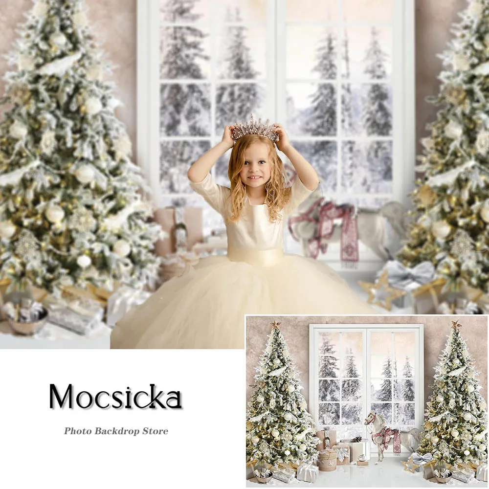 Mùa Đông Tuyết Cửa Sổ Giáng Sinh Phông Nền Xmas Cây Quà Tặng Trang Trí Chụp Ảnh Trẻ Em Họ Chân Dung Ảnh Đạo Cụ Phòng Thu Gian Hàng Nền