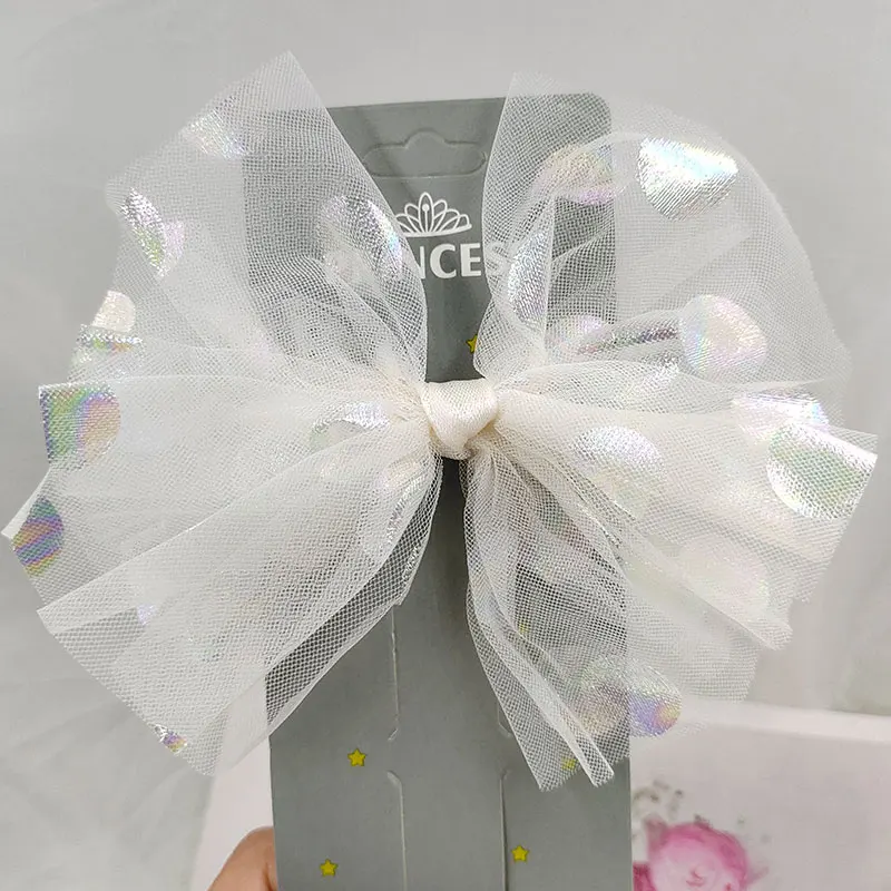 Super Soft Dot Mesh Hair Bows Crystal Rhinestone Crown Girls Hair Clips Adorable Princess Birthday Party Hair Accessories