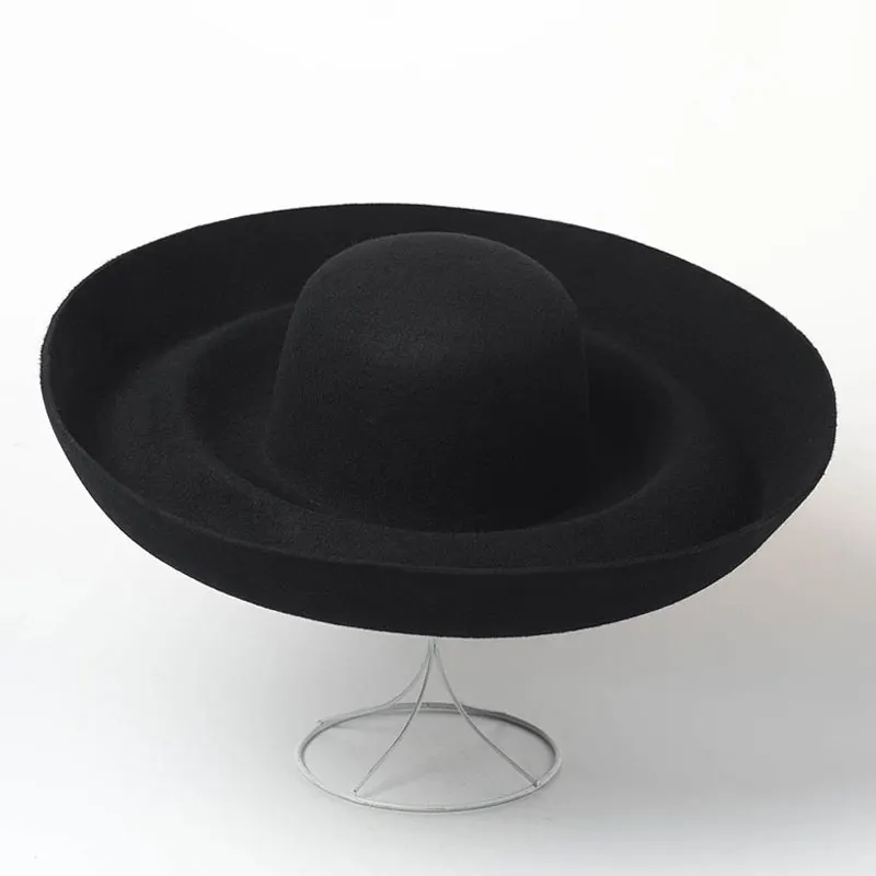 European American Catwalk Designer Style Dome Retro Wave Wool Top Hats For Women Stage Shape Fedora High Quality Sombrero Mujer