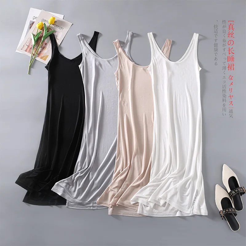 Women 30% Natural Silk 70% Viscose V neck Long Full Slip Side Slit Chemise Nightdress Sleepwear 3035