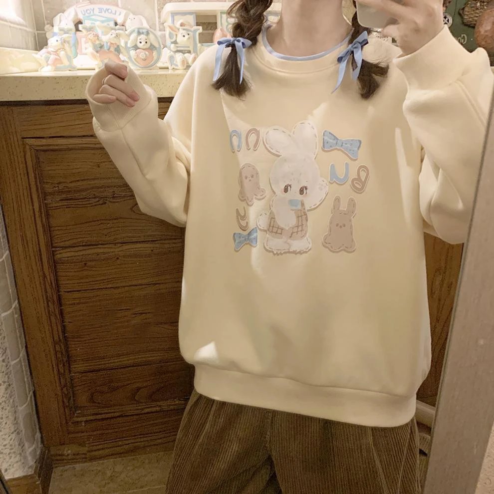 Cute cartoon sweatshirt Winter New Korean Harajuku Japanese Anime Casual Punk Style Women Loose Kawaii Sweater толстовка женская