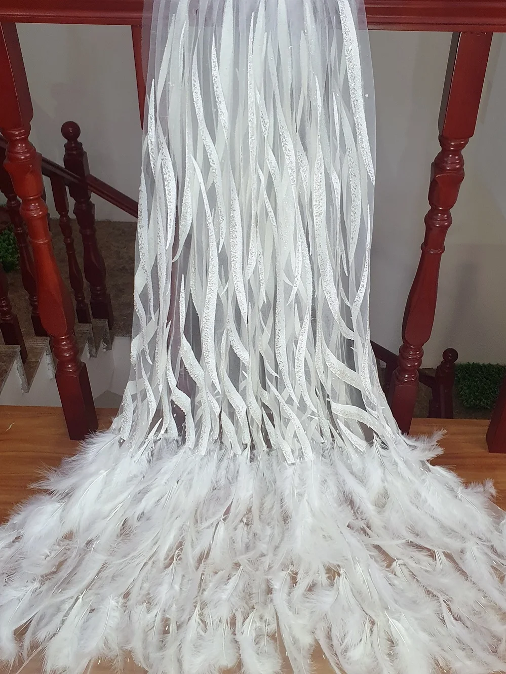 Champagne Gray White Feather French Nigerian African Fabric For Design Couture Diy Sewing Wedding Dress Prom Gown Width 150cm