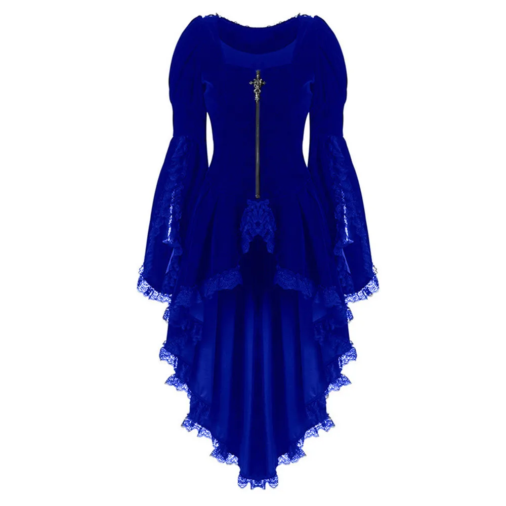 Women Gothic Long Sleeve Lace Stitching Velvet Tuxedo Jacket Medieval Aristocratic Ladies Vampire Dress Lolita Cosplay Costume - Image 5