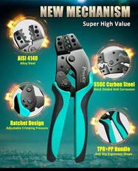 Proskit CP-751 7.5 inch interlocking and non-insulated terminal crimping tool non-slip TPR handle suitable for AWG DIN JIS